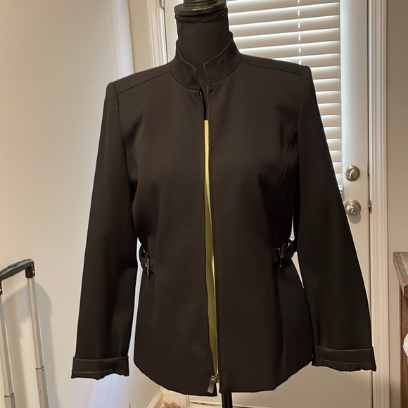 Rafaella Jacket Women Size 8P Black Zipper Front Tailored Adjustable Fit Straps - Picture 1 of 13